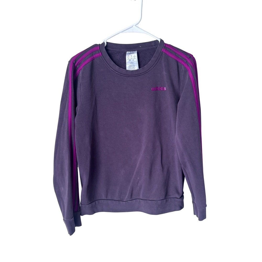 Adidas Womens Crewneck Sweatshirt Plum Purple Magenta Pink 3 Stripe Small